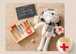 Kit Médico de Madeira para crianças, Brinquedo educativo kit médico realista, Instrumentos médicos de madeira para brincar, Conjunto de médico pediátrico de madeira, Brinquedo de kit médico para desenvolvimento infantil